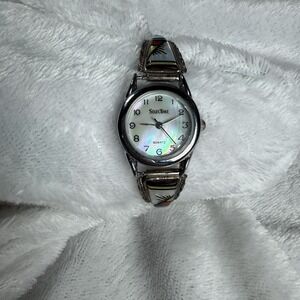 Vintage Zuni‎ Sterling Silver Multi Stone Inlaid Watchband by CM Booqua